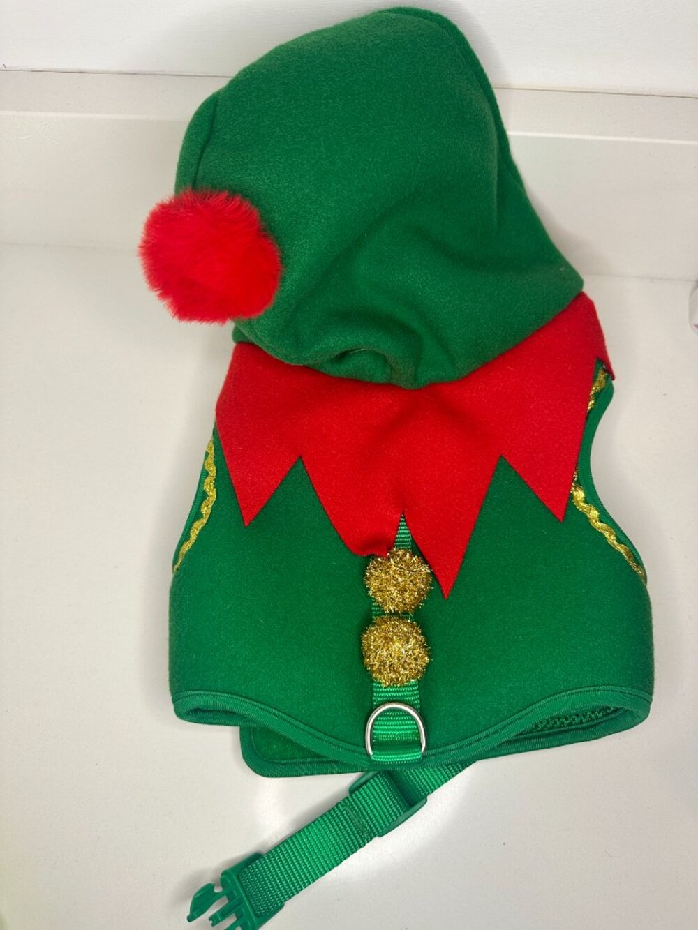 Dog Elf Costume Harness Size M Christmas Pet Outfit